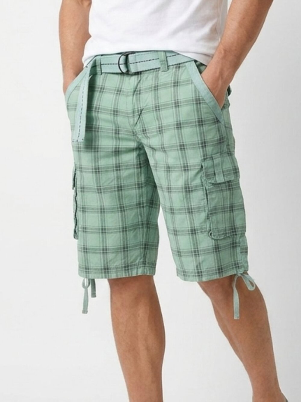 National Outfitters Shorts Cargo Bermuda Green Plaid Grunge 30